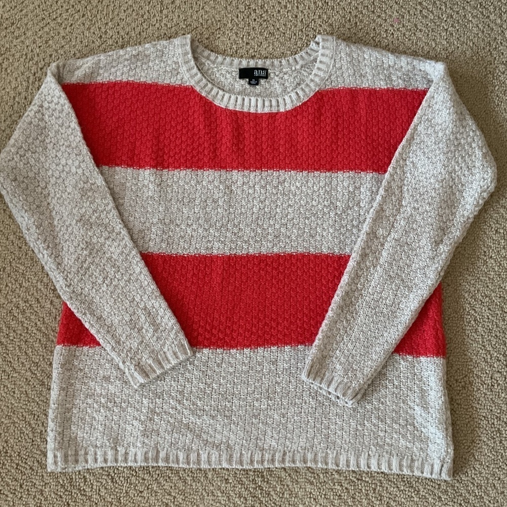 A.n.a. Striped  Crew Neck Preppy Sweater